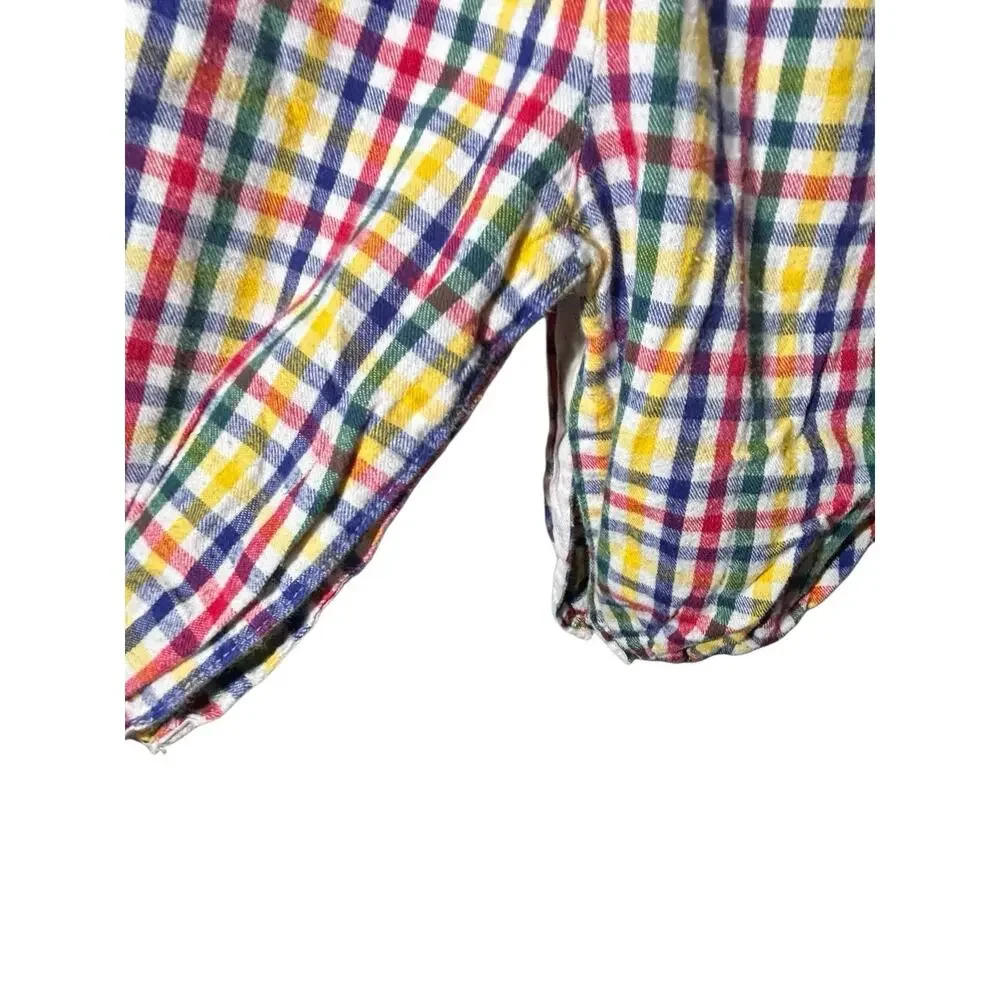Vintage Plaid Overall Jumper 12 Months Cotton Handmade 80s 90s Colorful Red Blue